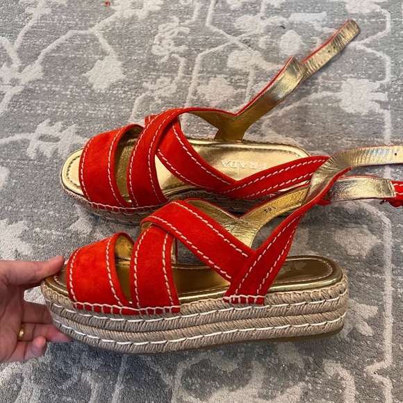 Authentic PRADA Red Espadrille Slide Wedges Sandal - Picture 1 of 8